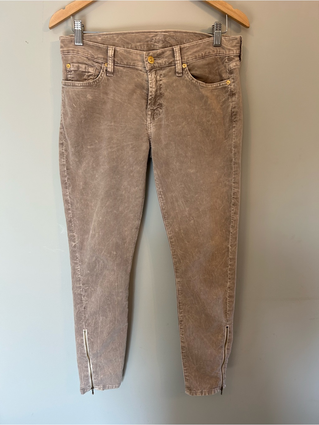 7 For All Mankind Corduroy Women's Washed Skinny Jeans Ankle Zippers 29
